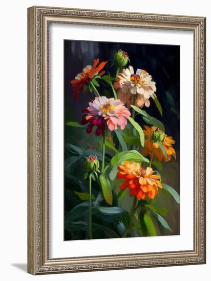 Zinnia Flowers II-Vivienne Dupont-Framed Art Print