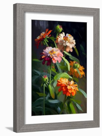 Zinnia Flowers II-Vivienne Dupont-Framed Art Print