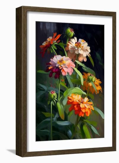 Zinnia Flowers II-Vivienne Dupont-Framed Art Print