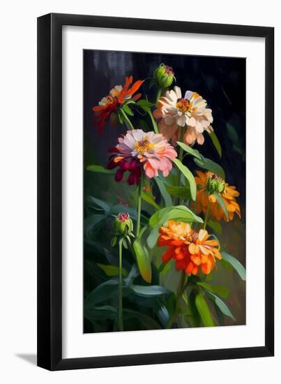 Zinnia Flowers II-Vivienne Dupont-Framed Art Print