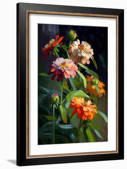 Zinnia Flowers II-Vivienne Dupont-Framed Art Print