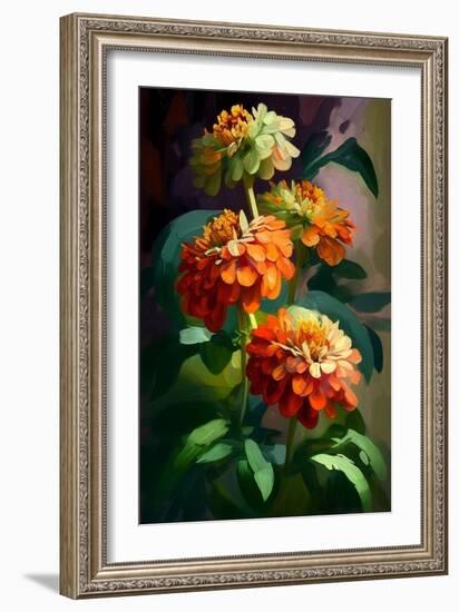 Zinnia Flowers-Vivienne Dupont-Framed Art Print