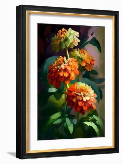 Zinnia Flowers-Vivienne Dupont-Framed Art Print