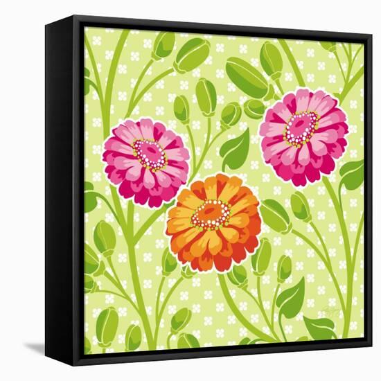 Zinnias I-Patty Young-Framed Stretched Canvas