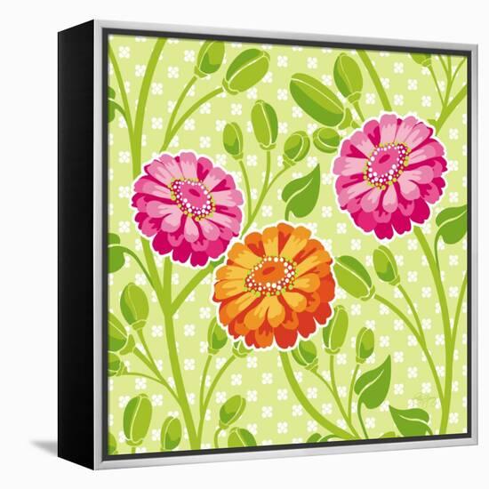 Zinnias I-Patty Young-Framed Stretched Canvas