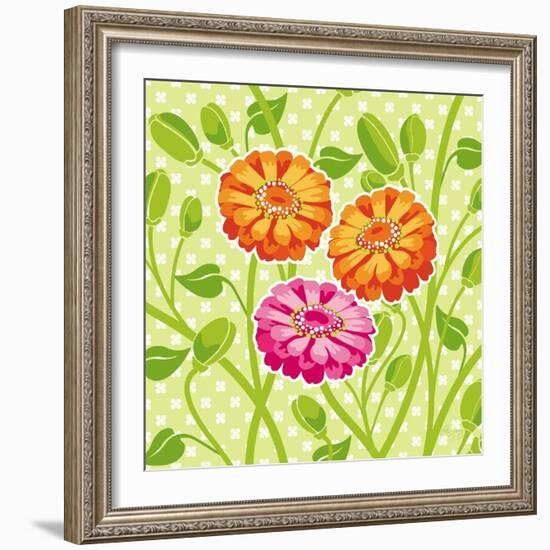 Zinnias II-Patty Young-Framed Premium Giclee Print