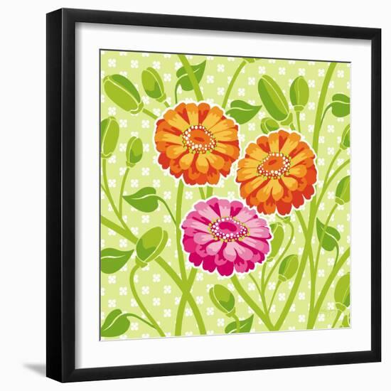 Zinnias II-Patty Young-Framed Premium Giclee Print