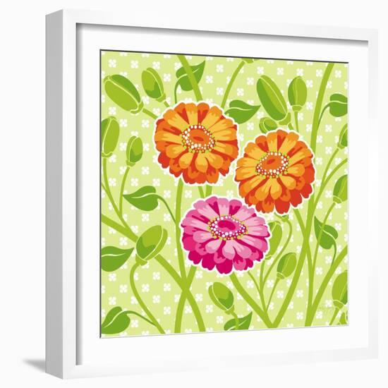 Zinnias II-Patty Young-Framed Premium Giclee Print