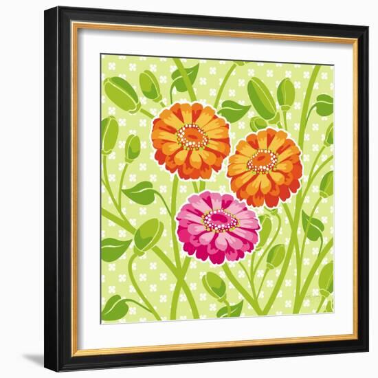 Zinnias II-Patty Young-Framed Premium Giclee Print