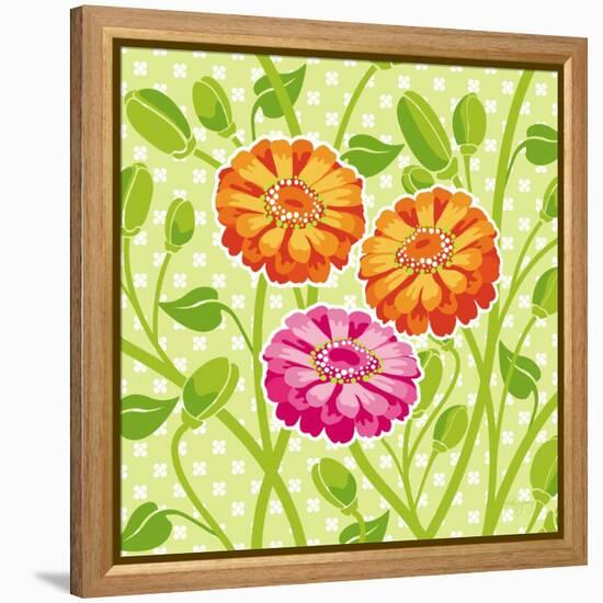 Zinnias II-Patty Young-Framed Stretched Canvas