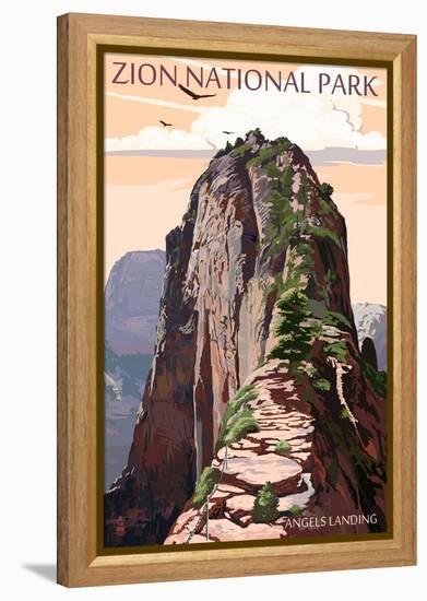 Zion National Park - Angels Landing and Condors-Lantern Press-Framed Stretched Canvas