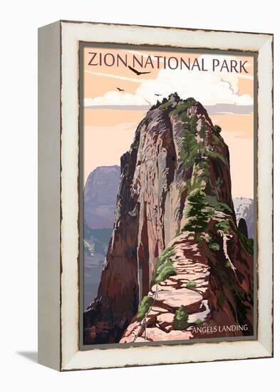 Zion National Park - Angels Landing and Condors-Lantern Press-Framed Stretched Canvas