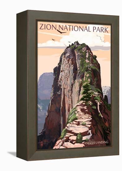 Zion National Park - Angels Landing and Condors-Lantern Press-Framed Stretched Canvas