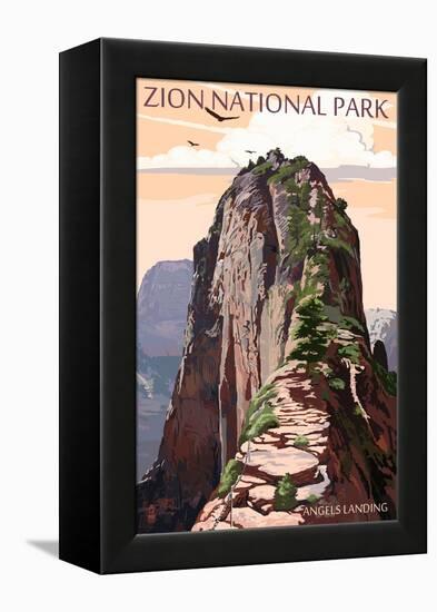 Zion National Park - Angels Landing and Condors-Lantern Press-Framed Stretched Canvas