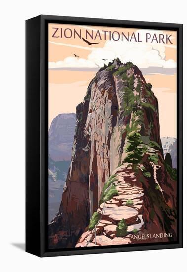 Zion National Park - Angels Landing and Condors-Lantern Press-Framed Stretched Canvas