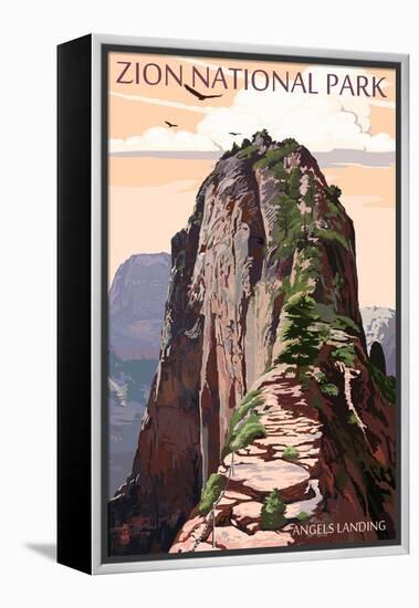 Zion National Park - Angels Landing and Condors-Lantern Press-Framed Stretched Canvas