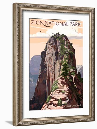 Zion National Park - Angels Landing and Condors-Lantern Press-Framed Premium Giclee Print