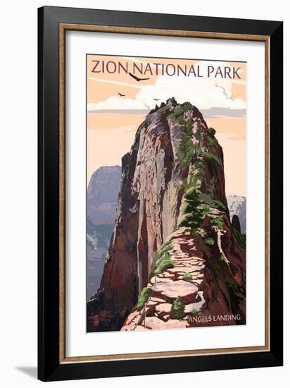 Zion National Park - Angels Landing and Condors-Lantern Press-Framed Premium Giclee Print