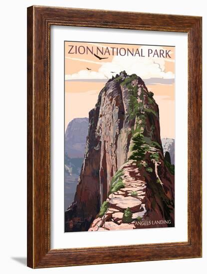 Zion National Park - Angels Landing and Condors-Lantern Press-Framed Art Print