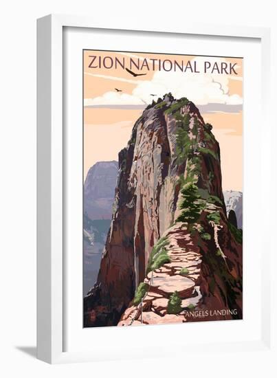 Zion National Park - Angels Landing and Condors-Lantern Press-Framed Art Print