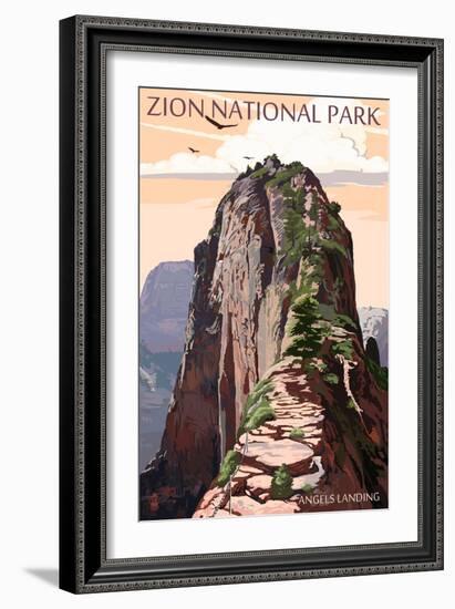 Zion National Park - Angels Landing and Condors-Lantern Press-Framed Art Print