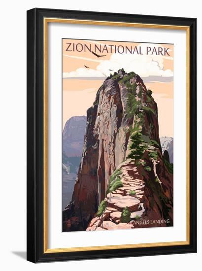 Zion National Park - Angels Landing and Condors-Lantern Press-Framed Art Print