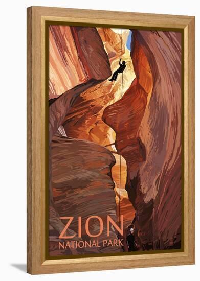 Zion National Park - Canyoneering Scene-Lantern Press-Framed Stretched Canvas