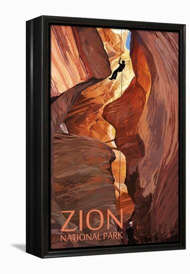 Zion National Park - Canyoneering Scene-Lantern Press-Framed Stretched Canvas