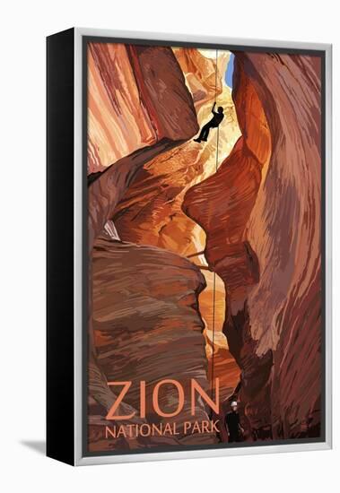 Zion National Park - Canyoneering Scene-Lantern Press-Framed Stretched Canvas