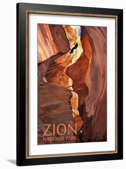 Zion National Park - Canyoneering Scene-Lantern Press-Framed Art Print