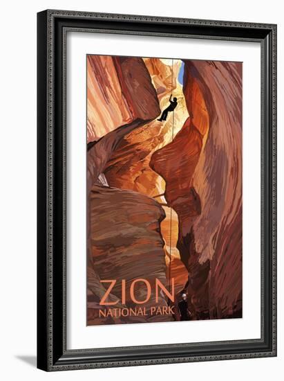 Zion National Park - Canyoneering Scene-Lantern Press-Framed Art Print