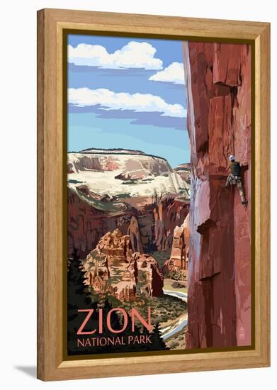 Zion National Park - Cliff Climber-Lantern Press-Framed Stretched Canvas