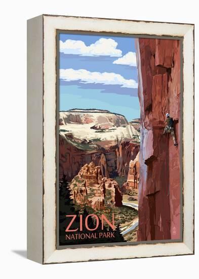 Zion National Park - Cliff Climber-Lantern Press-Framed Stretched Canvas