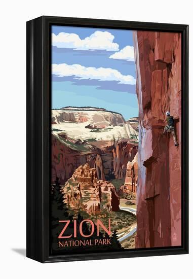 Zion National Park - Cliff Climber-Lantern Press-Framed Stretched Canvas