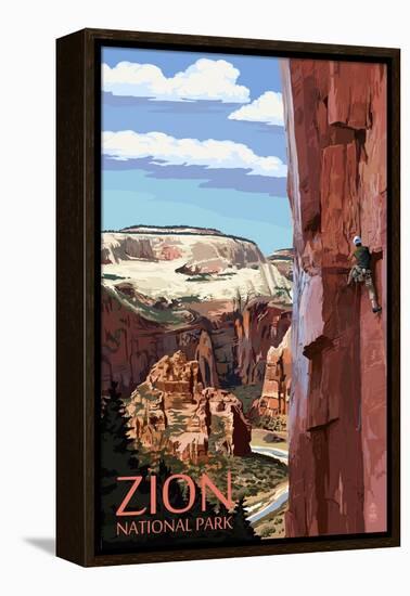 Zion National Park - Cliff Climber-Lantern Press-Framed Stretched Canvas