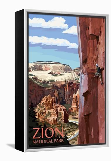 Zion National Park - Cliff Climber-Lantern Press-Framed Stretched Canvas