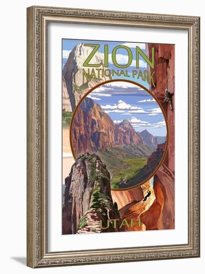 Zion National Park - Montage Views-Lantern Press-Framed Art Print