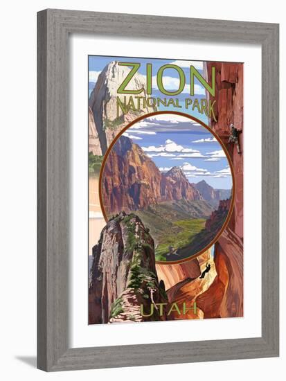 Zion National Park - Montage Views-Lantern Press-Framed Art Print