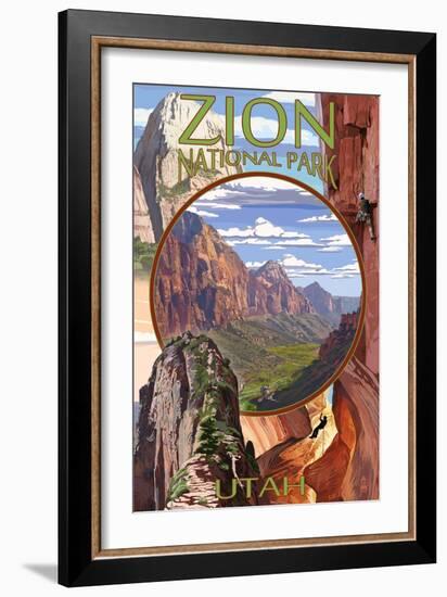 Zion National Park - Montage Views-Lantern Press-Framed Art Print