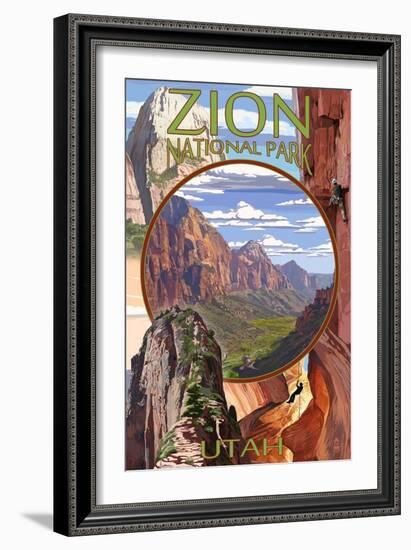 Zion National Park - Montage Views-Lantern Press-Framed Art Print