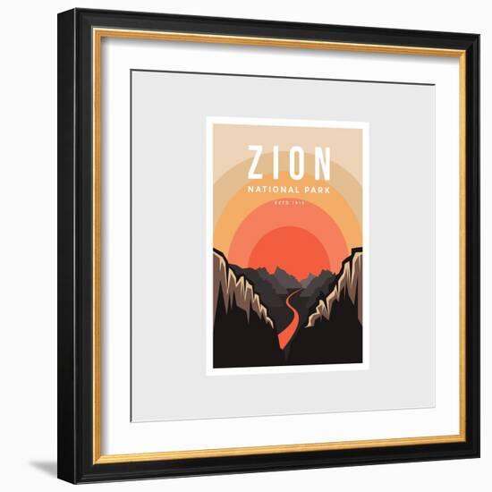 Zion National Park Poster Vector Illustration-DOMSTOCK-Framed Photographic Print
