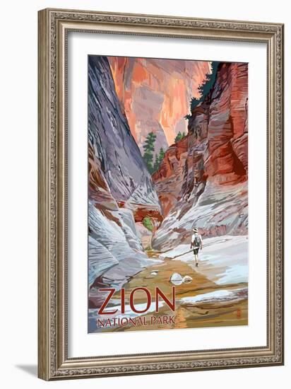 Zion National Park - Slot Canyon-Lantern Press-Framed Art Print