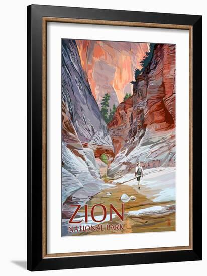 Zion National Park - Slot Canyon-Lantern Press-Framed Art Print