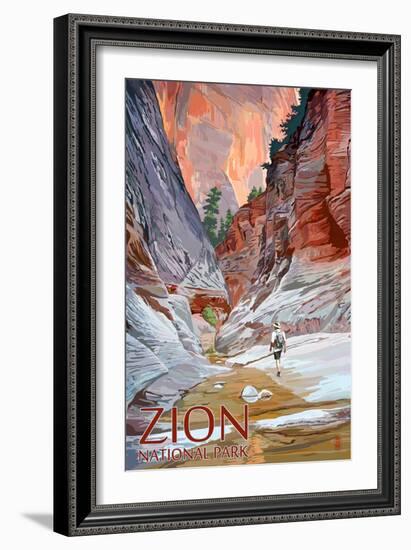 Zion National Park - Slot Canyon-Lantern Press-Framed Art Print