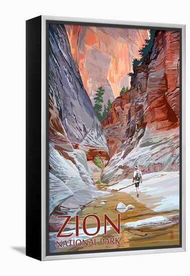 Zion National Park - Slot Canyon-Lantern Press-Framed Stretched Canvas