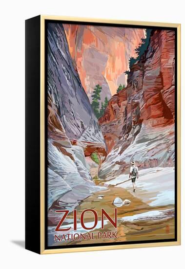 Zion National Park - Slot Canyon-Lantern Press-Framed Stretched Canvas