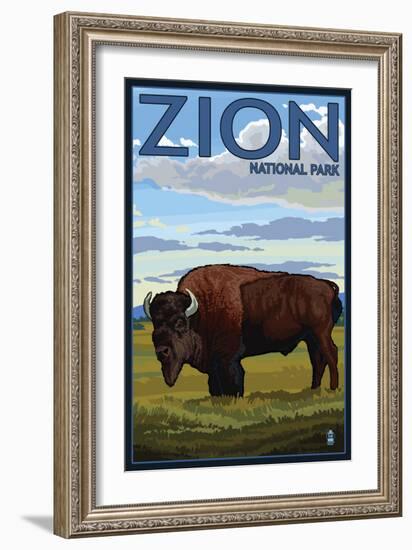 Zion National Park, UT - Bison-Lantern Press-Framed Art Print