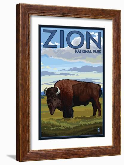 Zion National Park, UT - Bison-Lantern Press-Framed Art Print