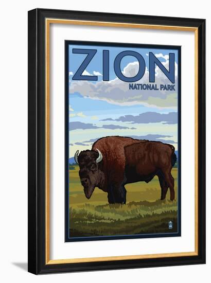 Zion National Park, UT - Bison-Lantern Press-Framed Art Print