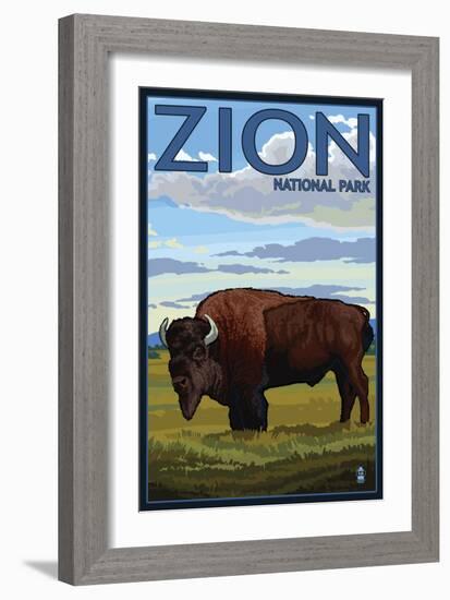 Zion National Park, UT - Bison-Lantern Press-Framed Premium Giclee Print